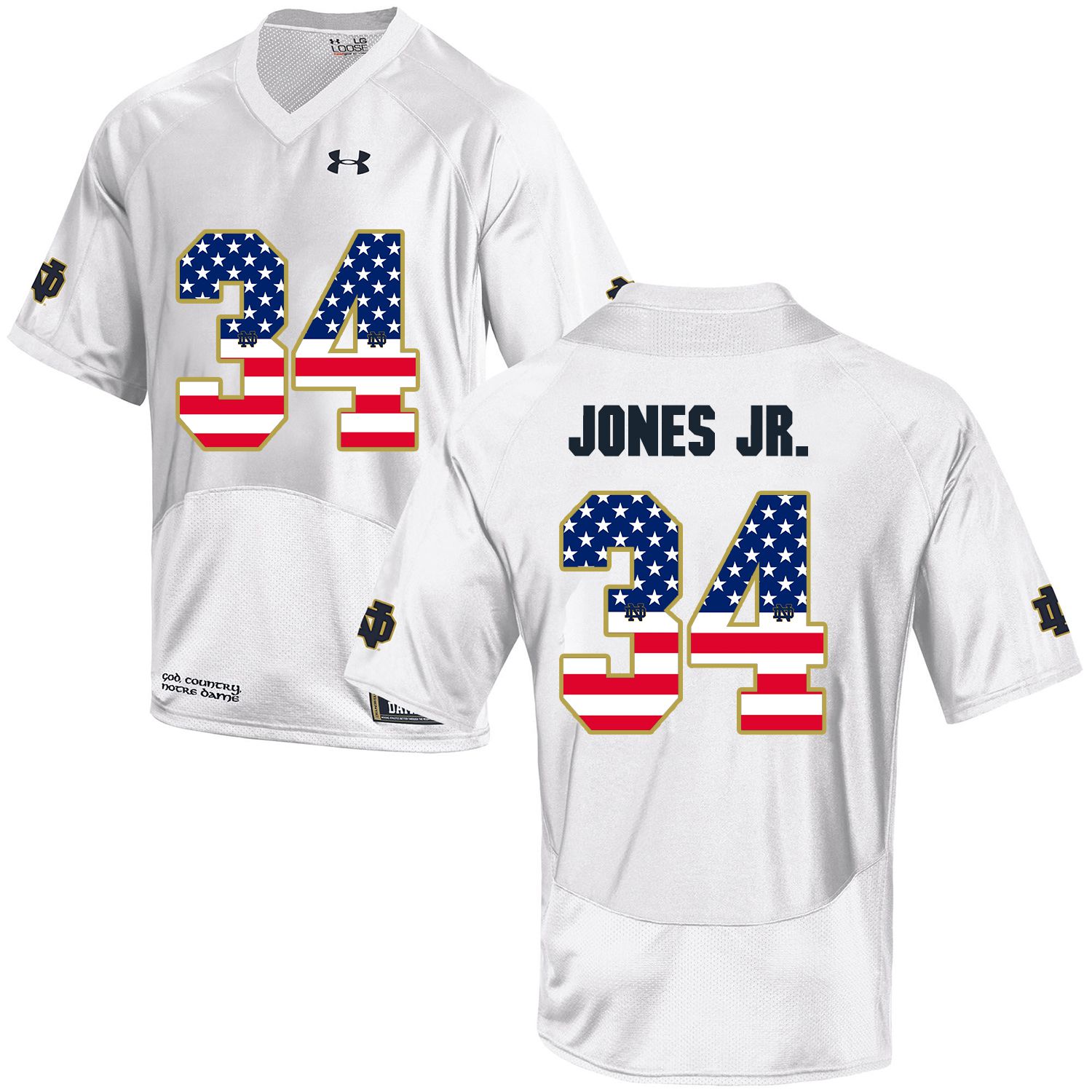 Men Norte Dame Fighting Irish #34 Jones jr White Flag Customized NCAA Jerseys
